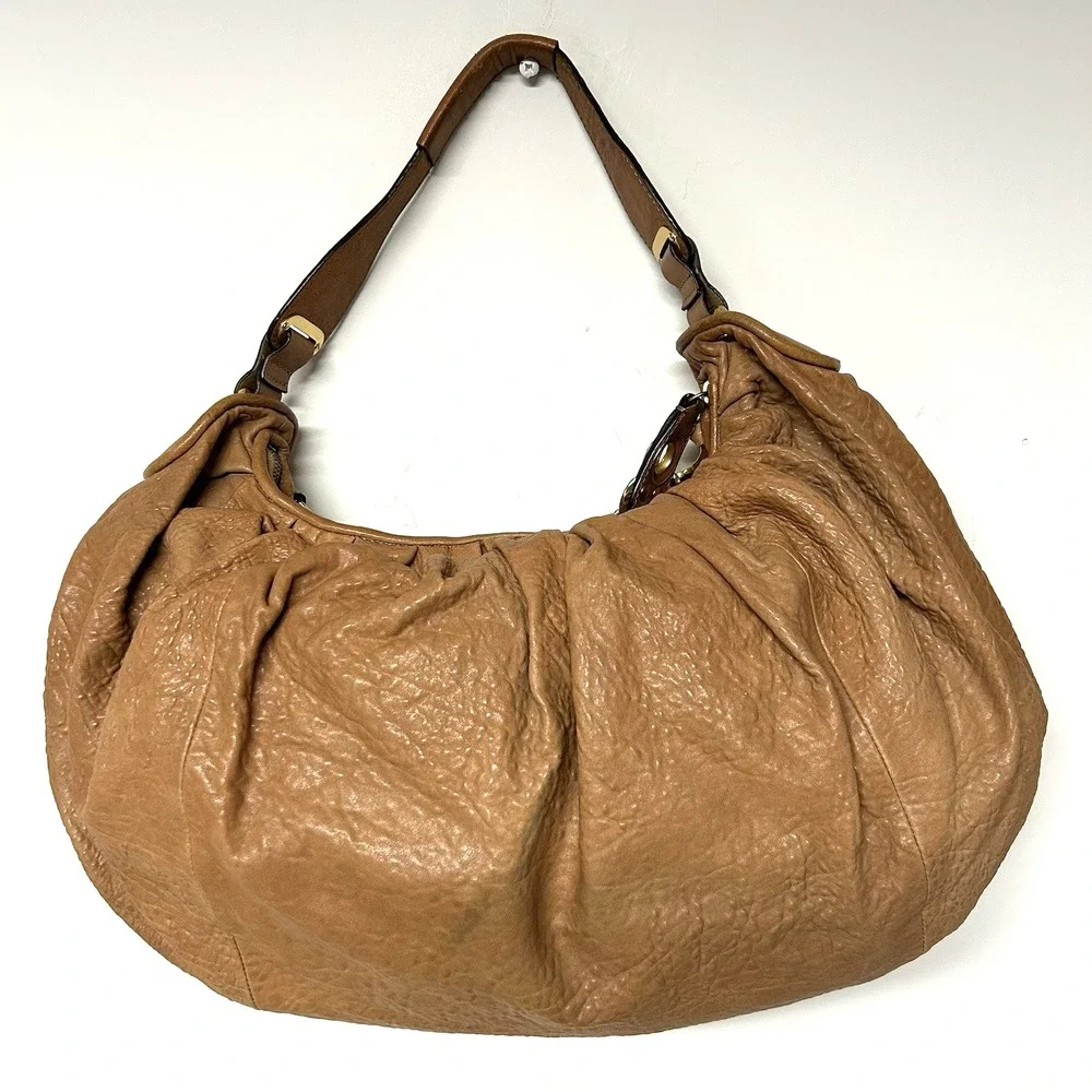 Vtg Y2k Juicy Couture Brown Leather Bag Slouchy Hobo Chunky Gold Chain Boho